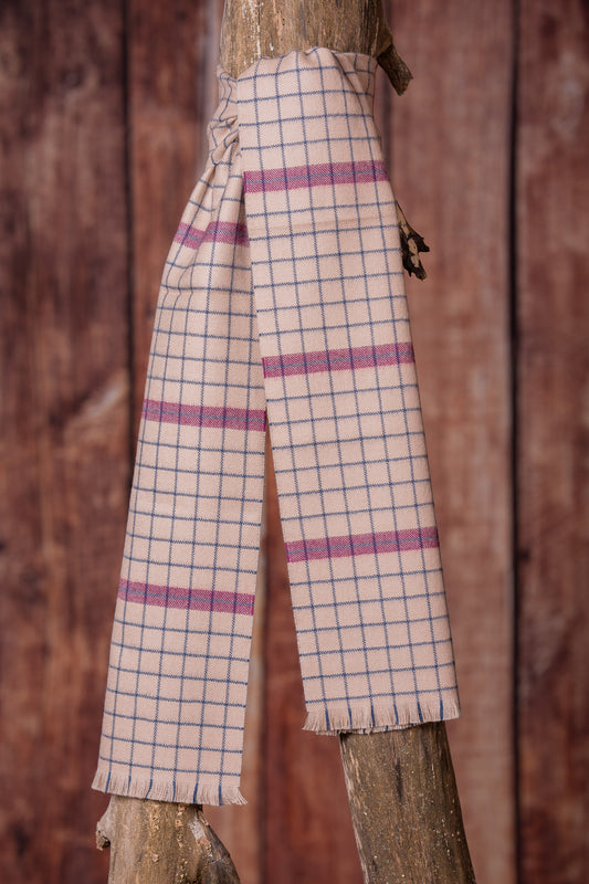 Foulard tissé en alpaga - Damier beige et bourgogne