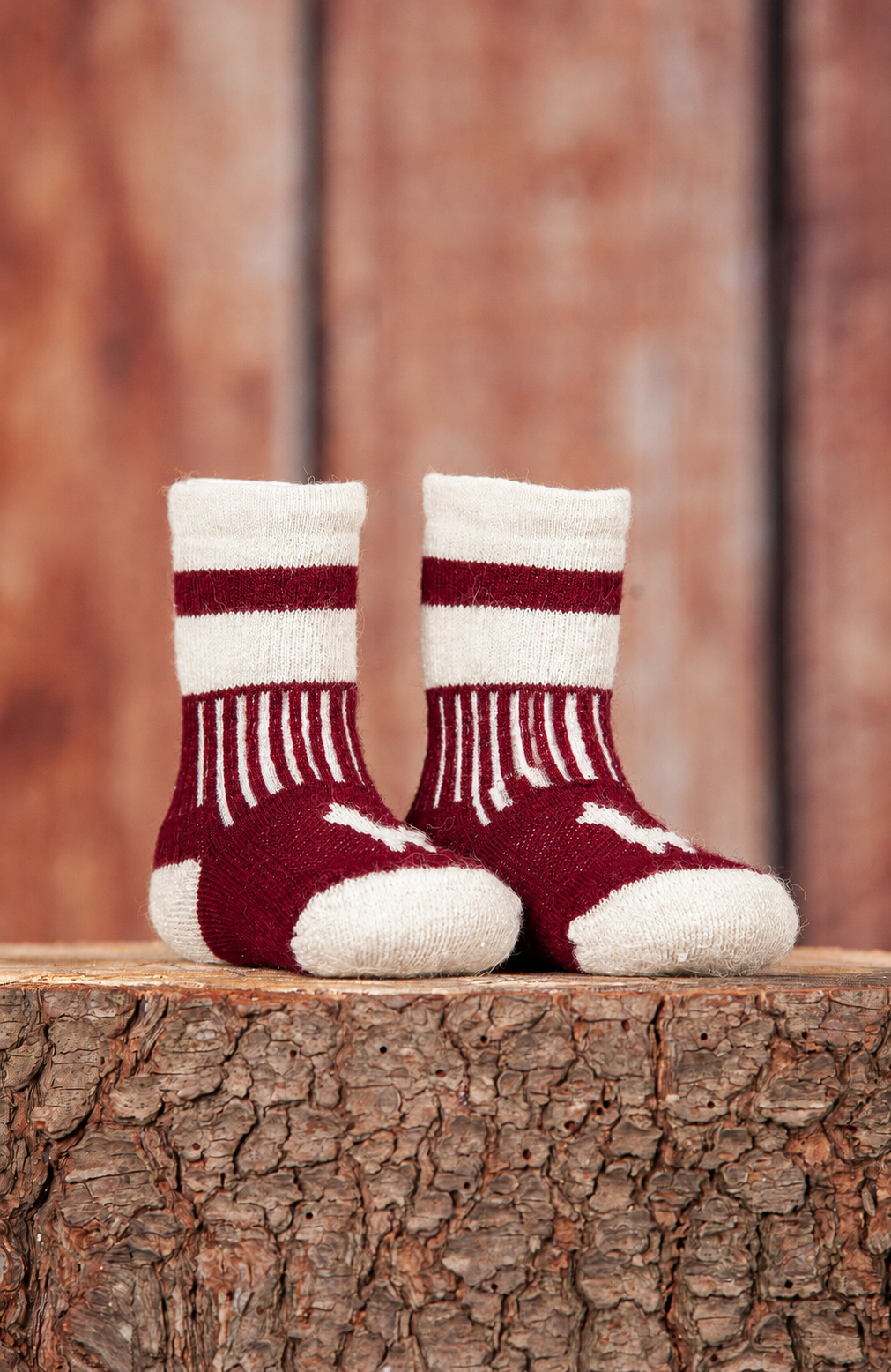 Bas Tradition en alpaga pour enfant – Bourgogne & blanc