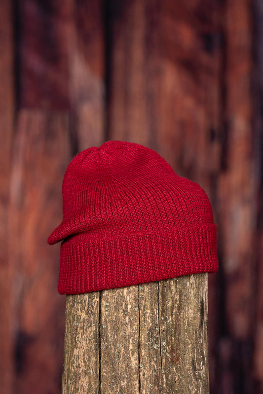 Simple Alpaca Beanie With Brim - Burgundy