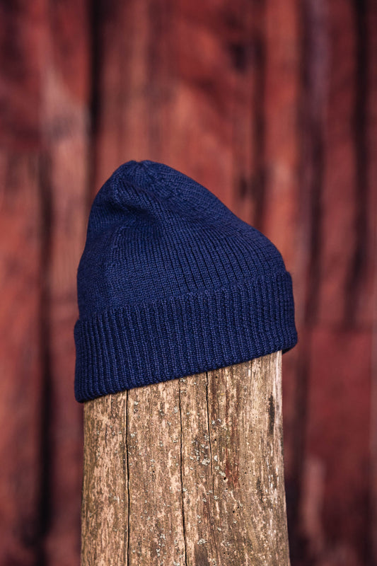 Tuque en alpaga simple avec rebord - Bleu marin