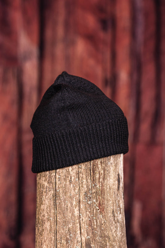 Tuque en alpaga simple avec rebord - Noir