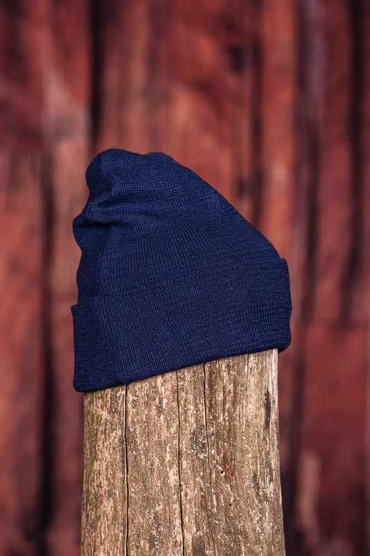 Double Layered Alpaca Toque With Brim - Navy Blue