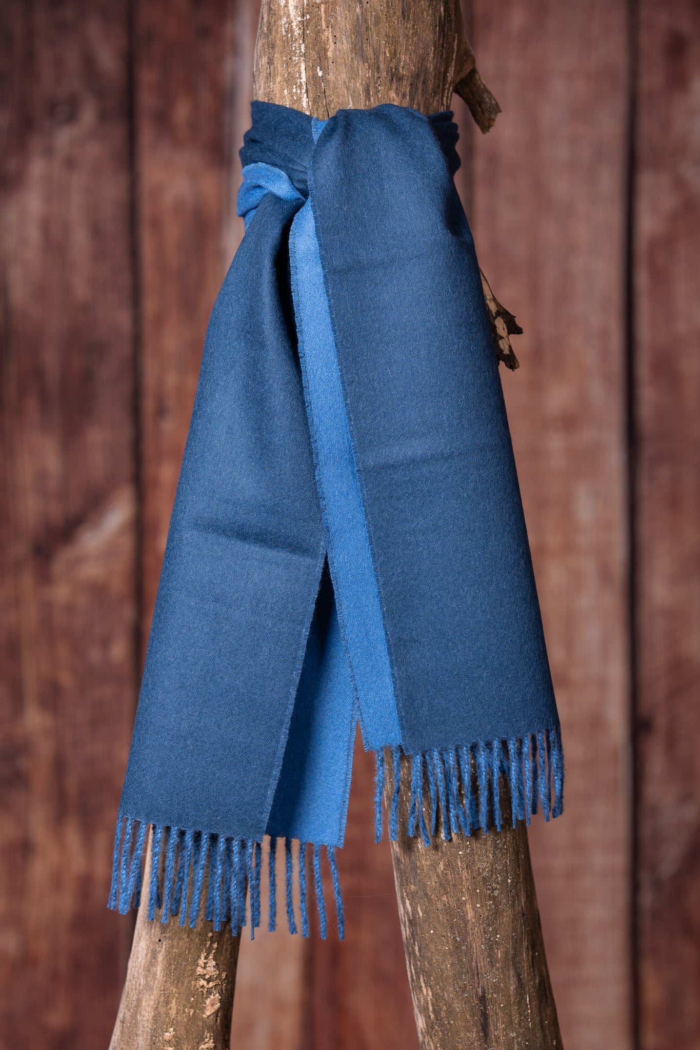 Foulard tissé en alpaga réversible - Bleu acier et denim