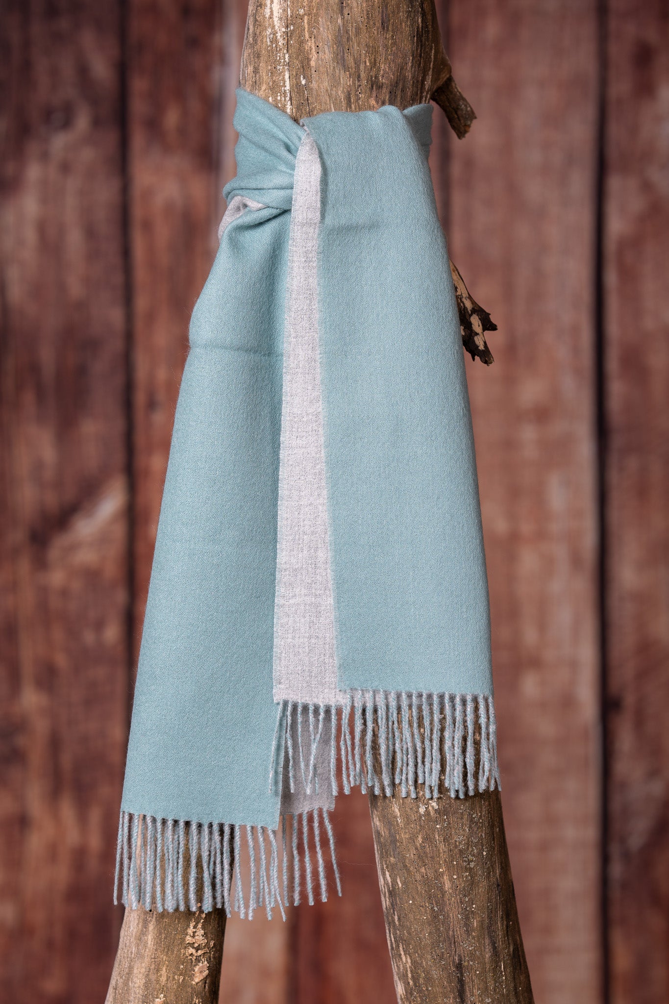 Reversible Woven Alpaca Scarf - Mint and Silver