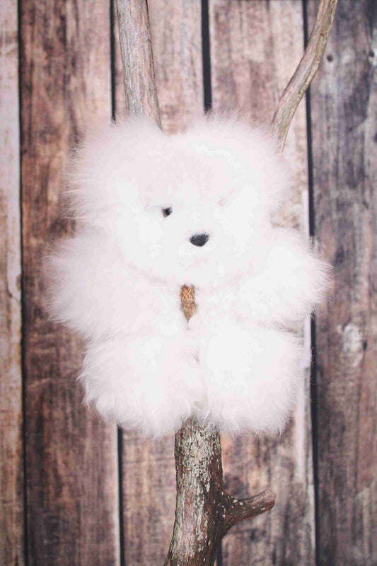 13" Alpaca Fur Teddy Bear - White