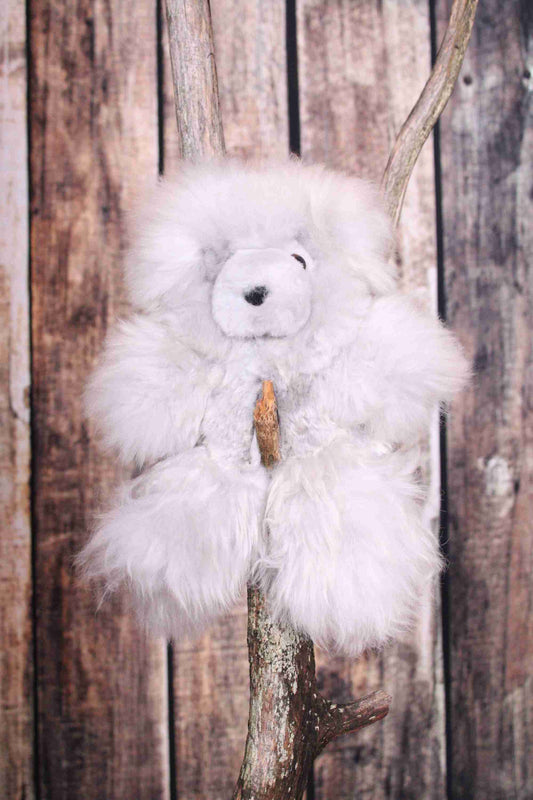 13" Alpaca Fur Teddy Bear - Grey