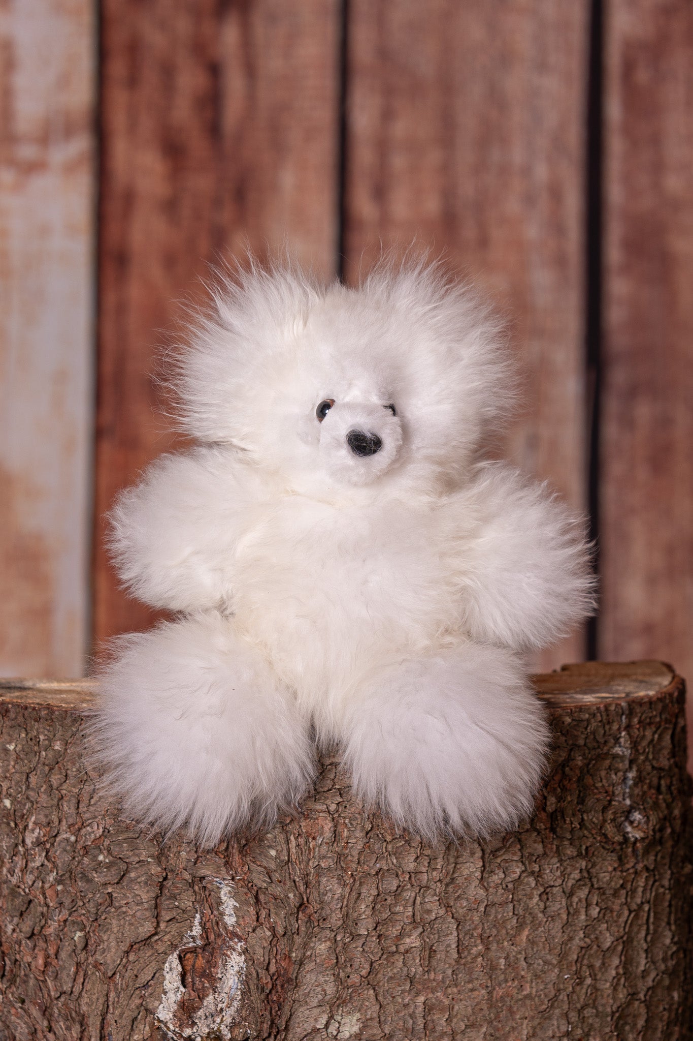 13" Alpaca Fur Teddy Bear - White