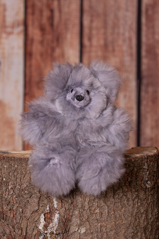 13" Alpaca Fur Teddy Bear - Grey