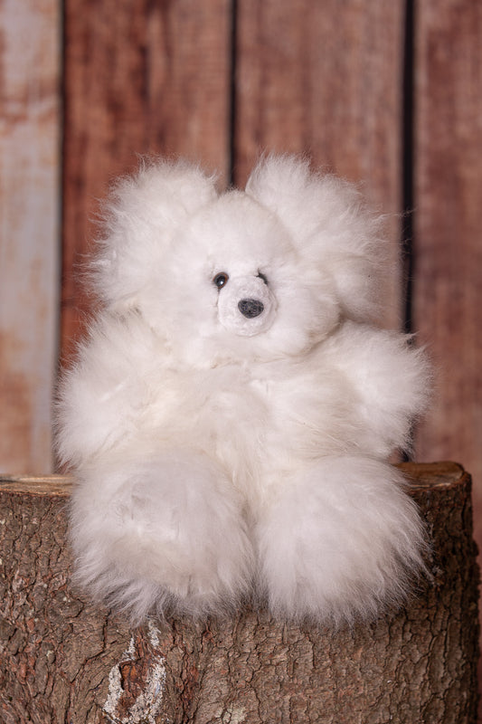 15" Alpaca Fur Teddy Bear - White