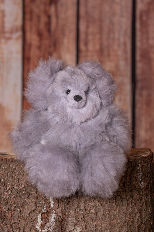 15" Alpaca Fur Teddy Bear - Grey