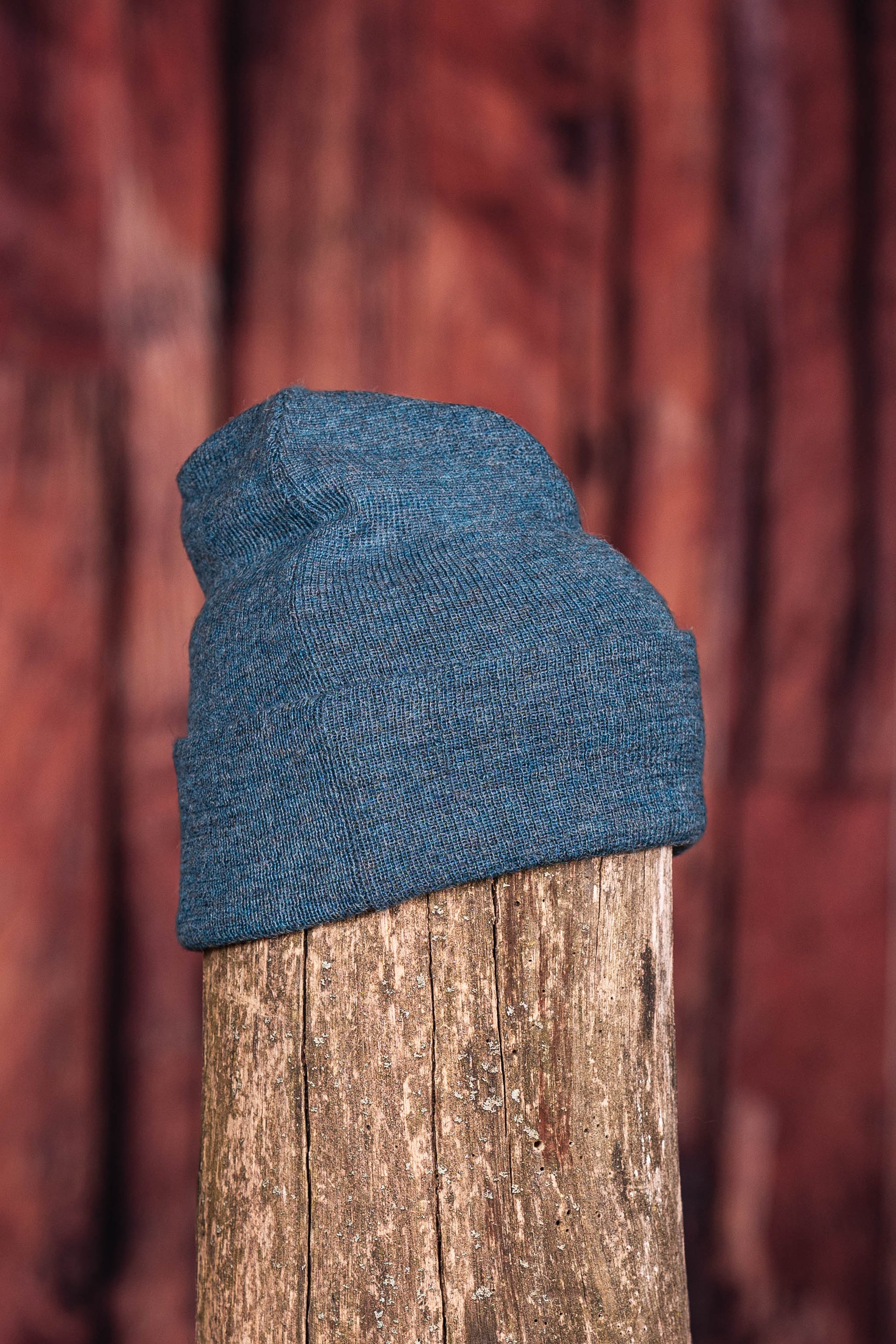 Tuque en alpaga double avec rebord - Bleu héron
