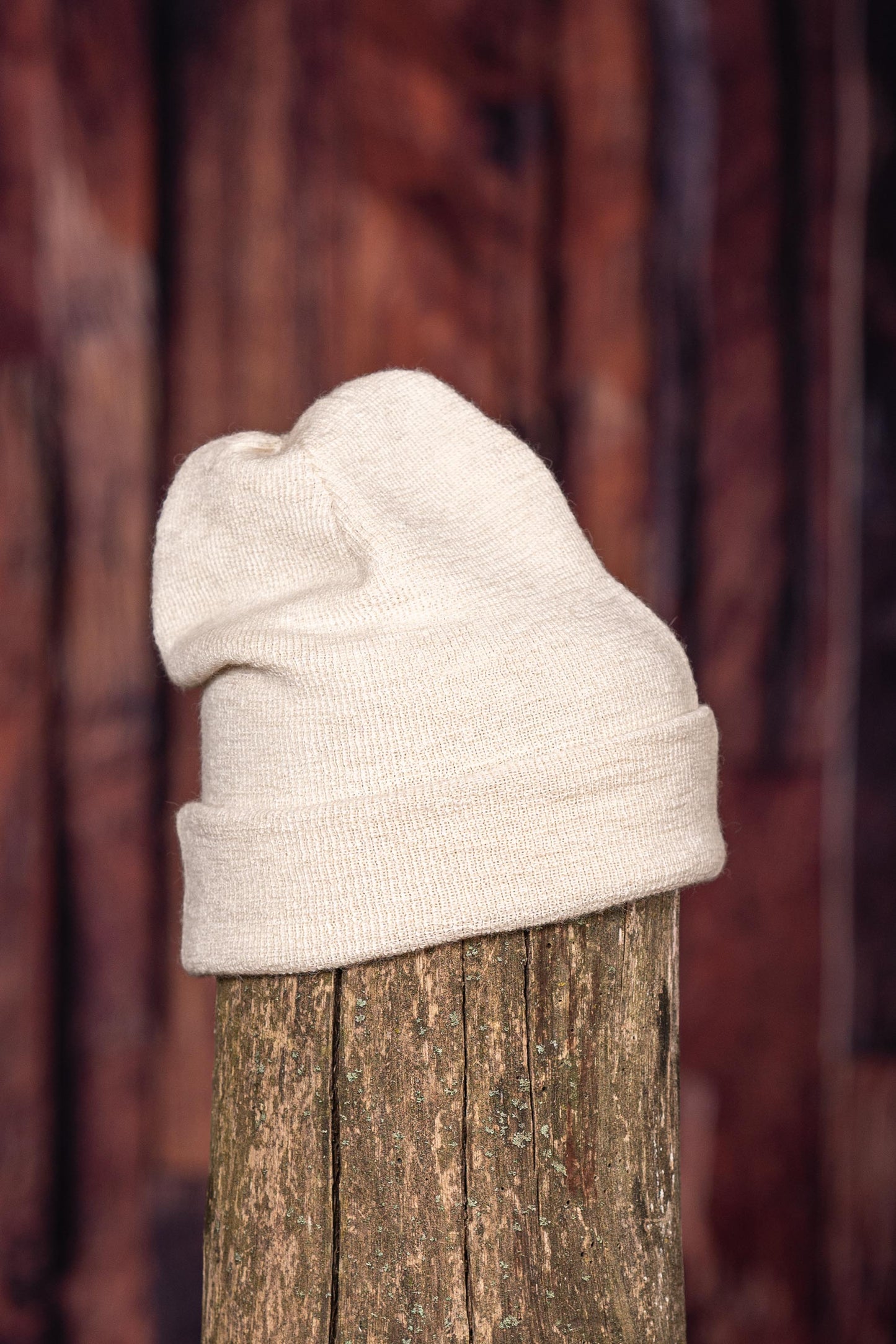 Tuque en alpaga double avec rebord - Naturel