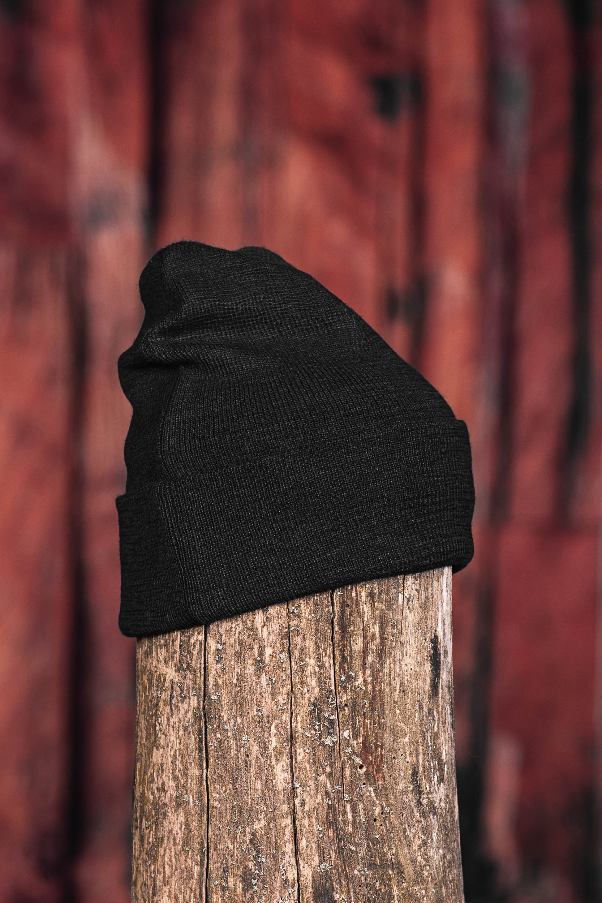Tuque en alpaga double avec rebord - Noir