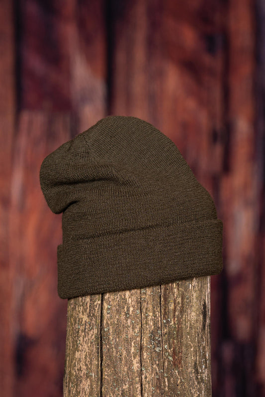 Tuque en alpaga double avec rebord - Olive