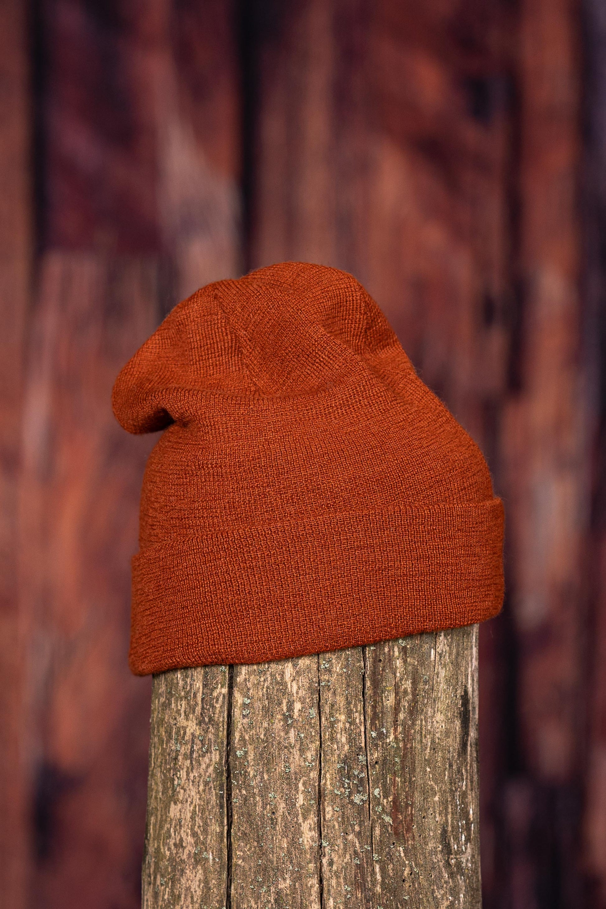 Tuque en alpaga double avec rebord - Rouille