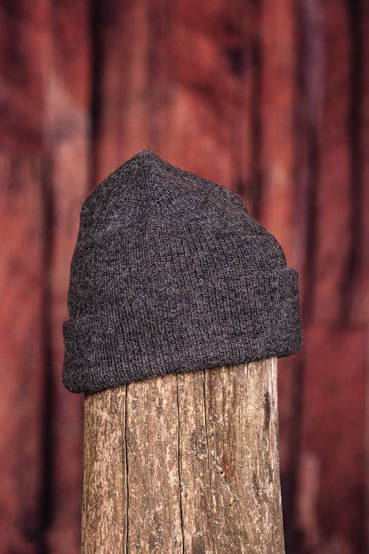 Tuque en alpaga double épaisseur charbon - Modèle grand