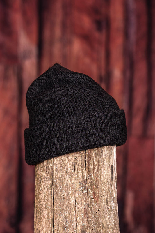 Tuque en alpaga double épaisseur noire - Modèle grand