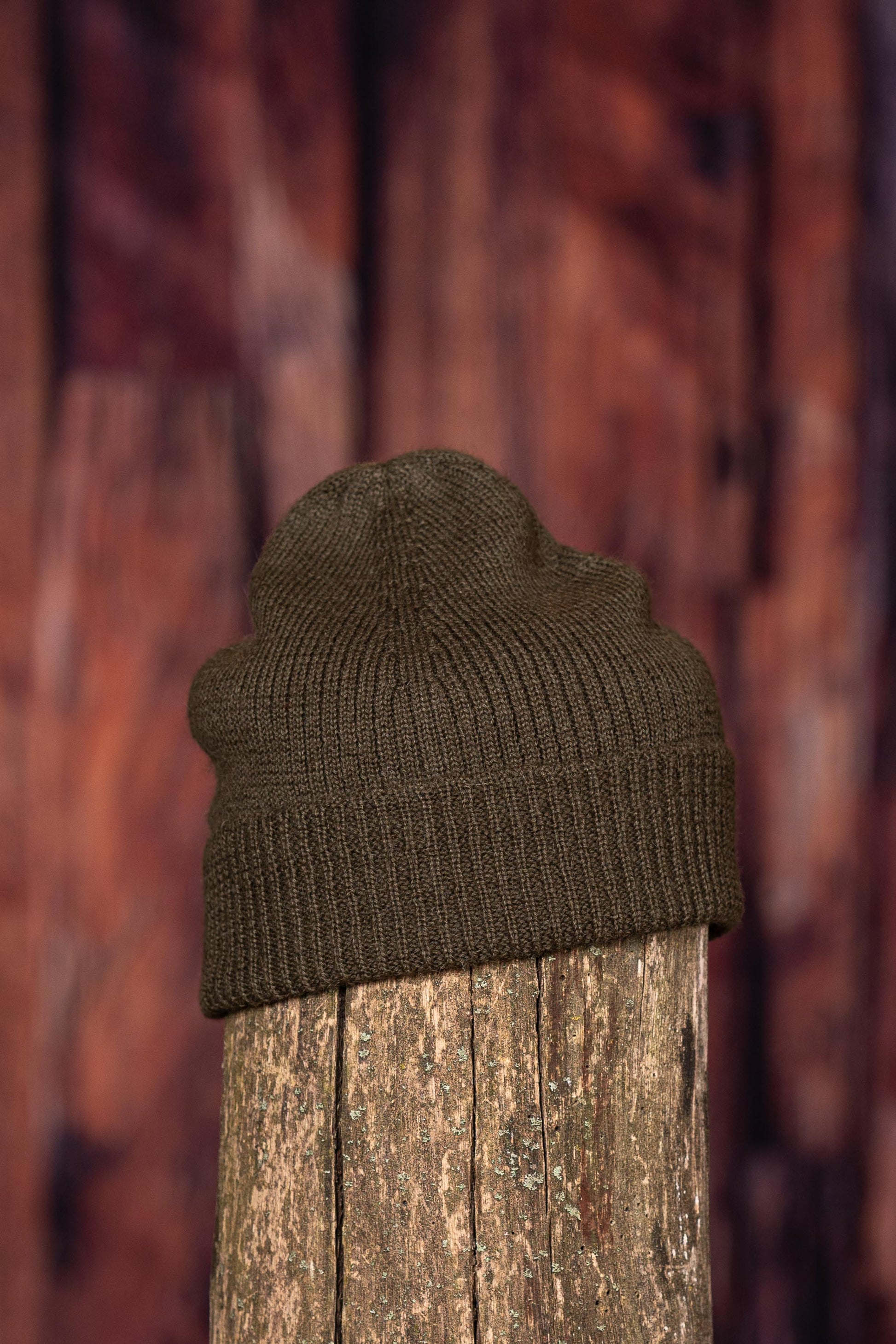 Tuque en alpaga simple avec rebord - Olive