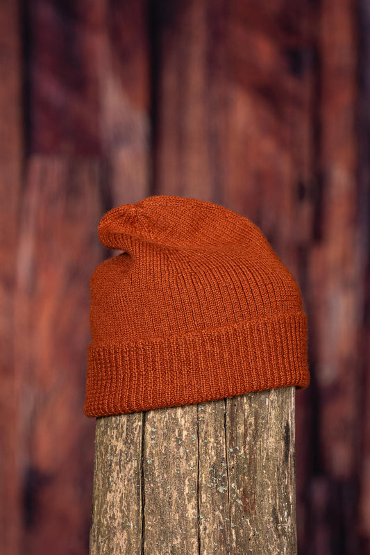 Tuque en alpaga simple avec rebord - Rouille