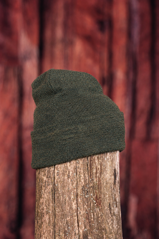 Tuque en alpaga double avec rebord - Vert forêt