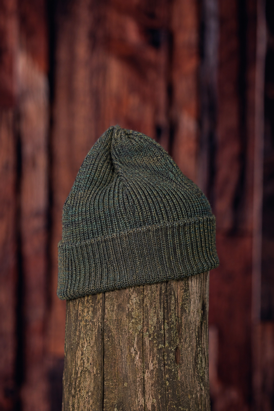 Tuque en alpaga simple avec rebord - Vert forêt