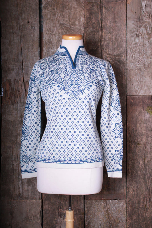 Après-Ski Alpaca Sweater - Natural With Blue Patterns